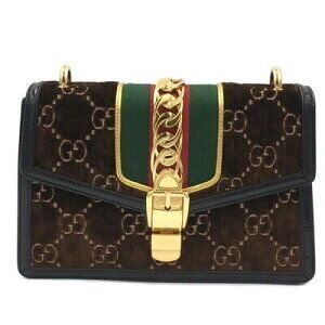 Gucci Silvis Shoulder Bag Velvet Vernis Patent Leather Brown